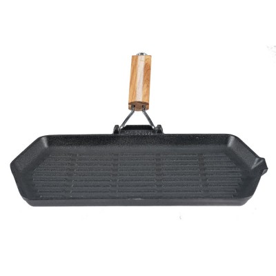 Grillpfanne Gusseisen mit klappbarem Holzgriff, 35x21 cm - Produktvergleich