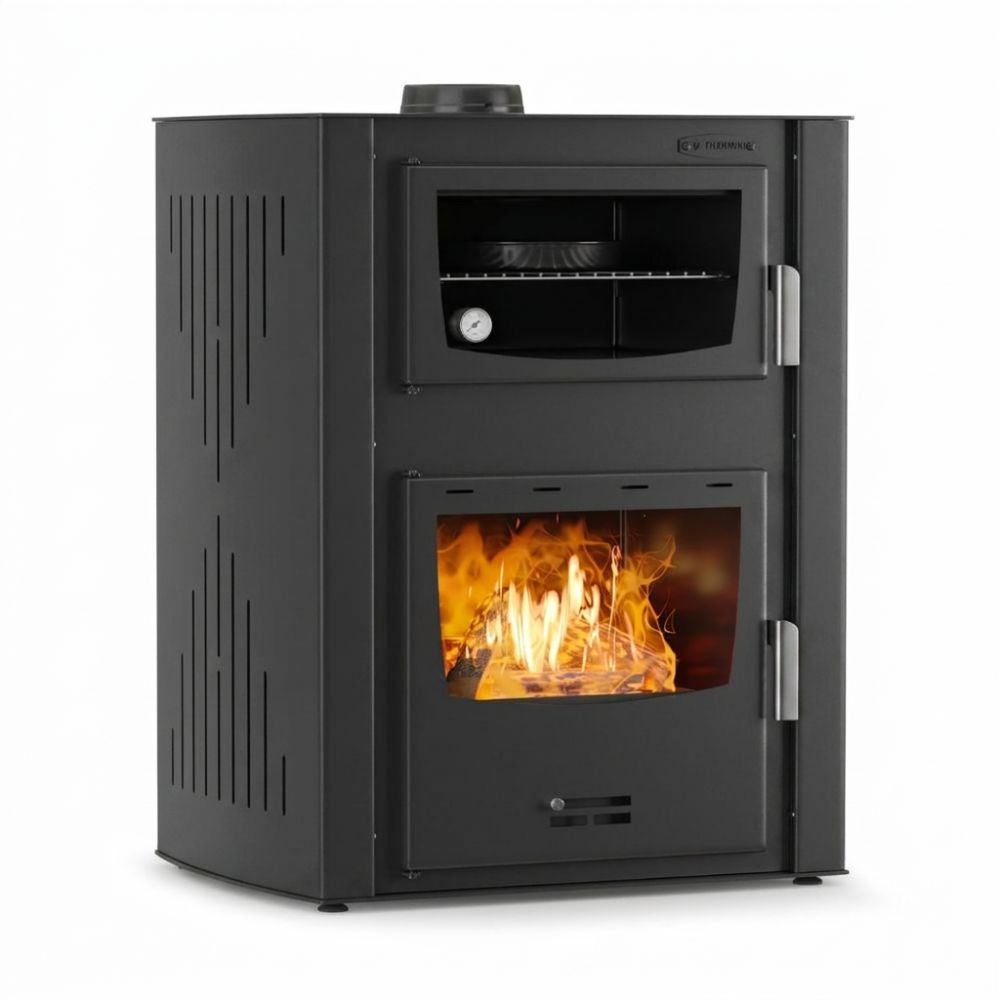 Kaminofen, Holzofen Wasserführend mit Backfach Velmora Fire ATS HYDRO ΜΑSΙΝΑ 90-30 Schwarz, 35kW | Holzofen | Kaminofen |