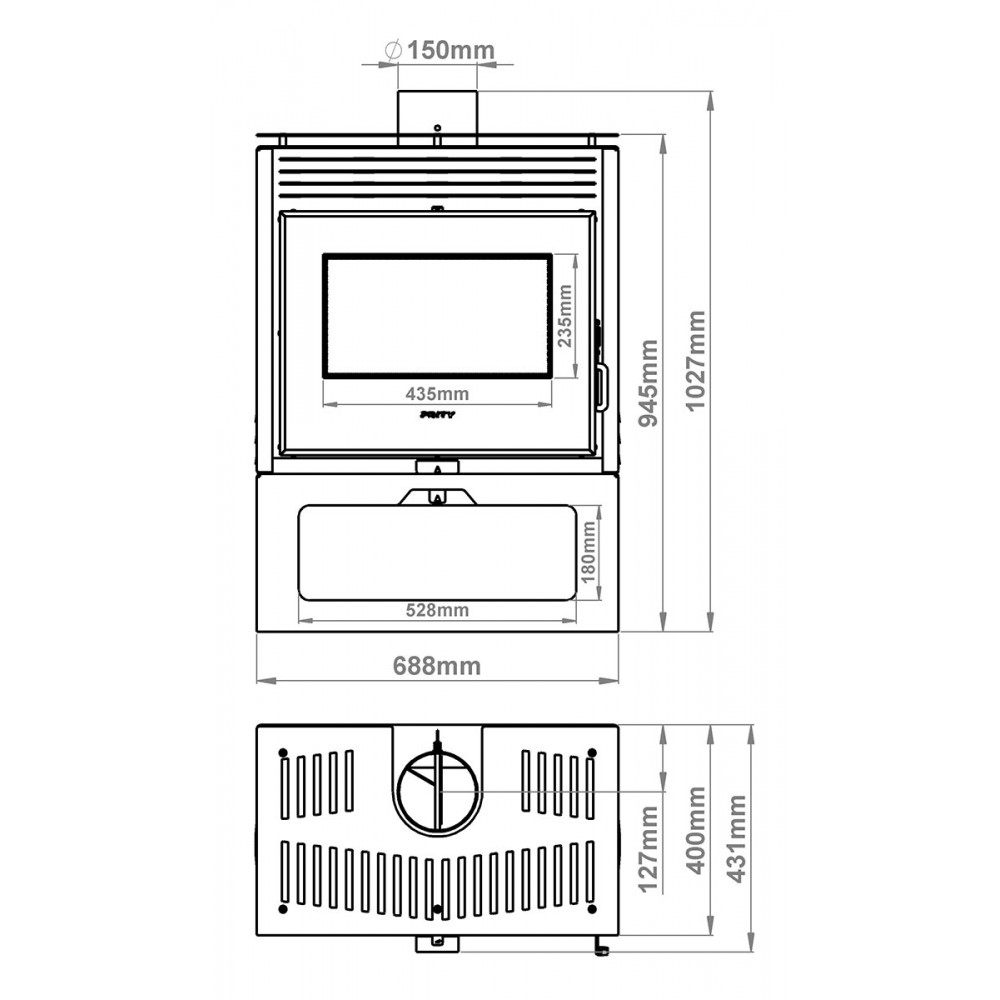 Kaminofen, Holzofen Prity, Modell PM3 E, Leistung 10.8kW, Panoramablick | Holzofen | Kaminofen |