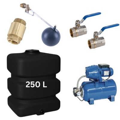 Kit „Trinkwasser 250L“ mit Wassertank Mavil (schwarz, rechteckig) und Hauswasserwerk Speroni - Produktvergleich