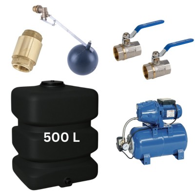 Kit „Trinkwasser 500L“ mit Wassertank Mavil (schwarz, rechteckig) und Hauswasserwerk Speroni - Produktvergleich
