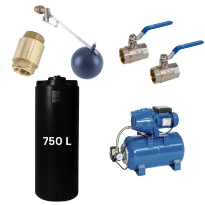 Kit „Trinkwasser 750L“ mit Wassertank Mavil (schwarz, zylindrisch) und Hydrophorpumpe Speroni - Produktvergleich