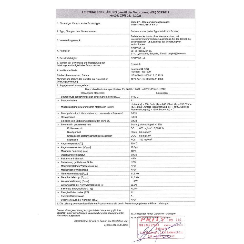 Kaminofen, Holzofen mit Backfach Prity FM D EKO, 11,8 kW | Holzofen | Kaminofen |