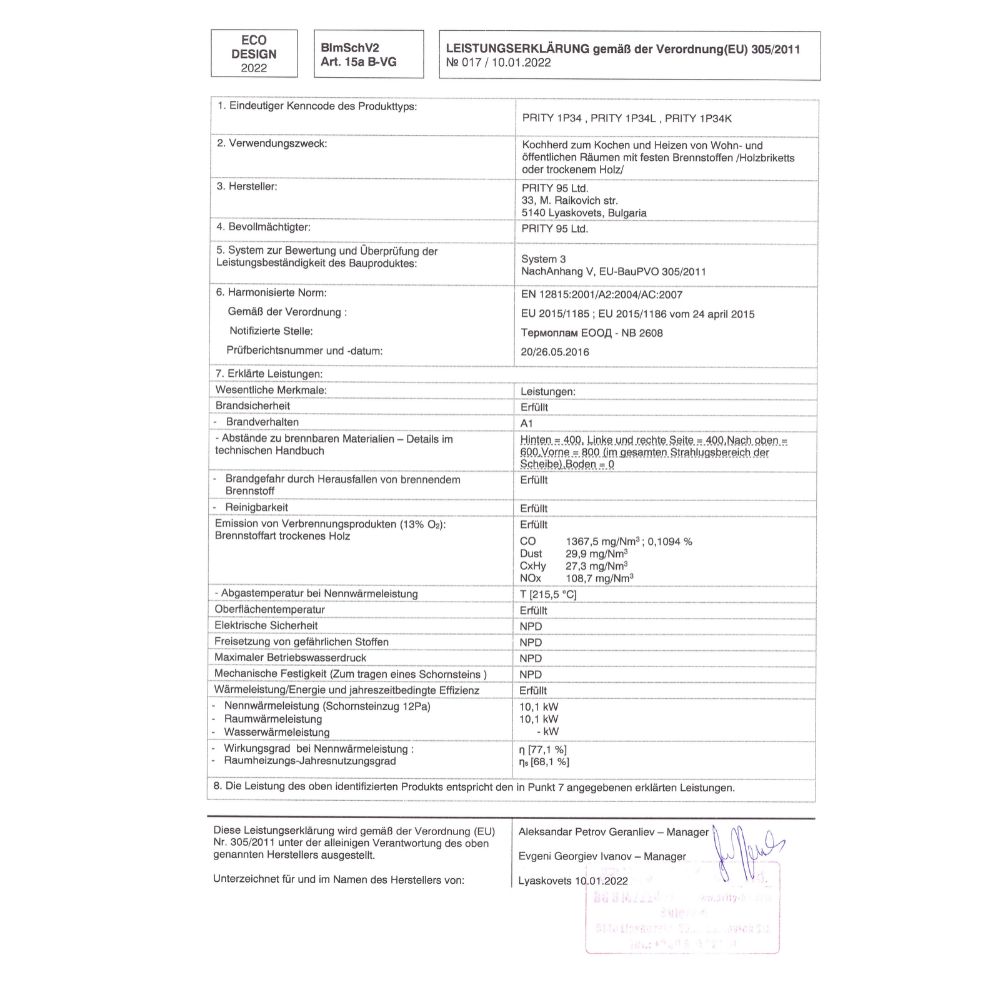 Küchenofen / Küchenhexe mit Backofen und Kochplatte Prity, Modell 1P34-K Maro Rechts, Keramikverkleidung, Leistung 10.1kW | Küchenofen / Küchenhexe |  |