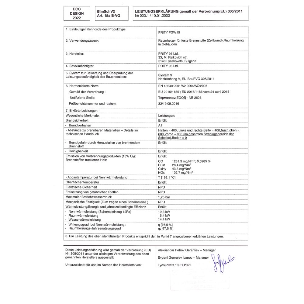 Kaminofen, Holzofen Wasserführend mit Backfach Prity, Modell FG W15, Leistung 19.8kW | Wasserführender Kaminofen | Kaminofen |