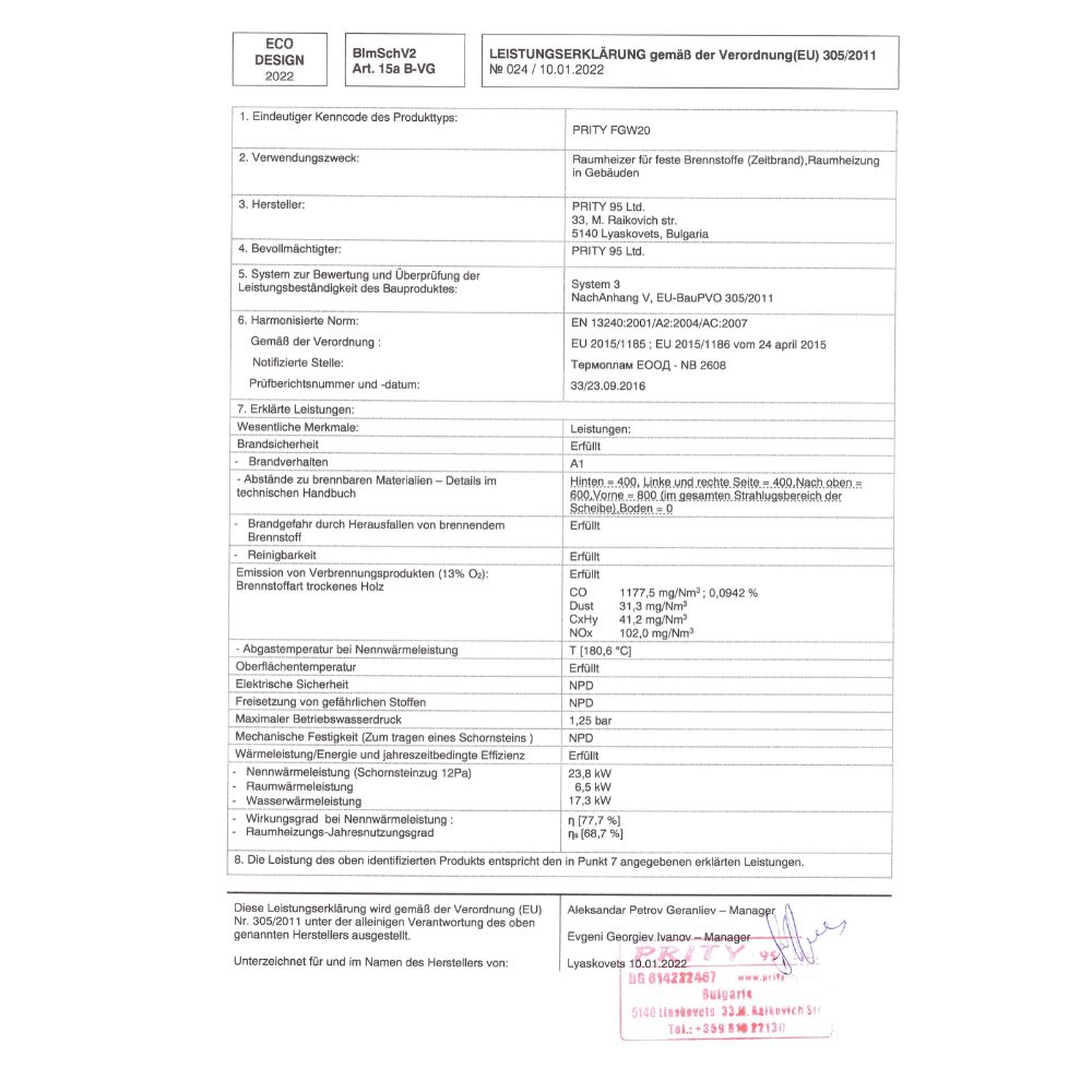 Kaminofen, Holzofen Wasserführend Prity mit Backfach, Modell FG W20, Leistung 23.8kW | Wasserführender Kaminofen | Kaminofen |
