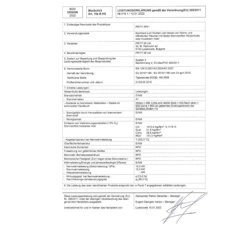Küchenofen / Küchenhexe mit Backofen und Kochplatte Prity, Modell 2P41, Leistung 15.2kW, Füße | Küchenofen / Küchenhexe |  |