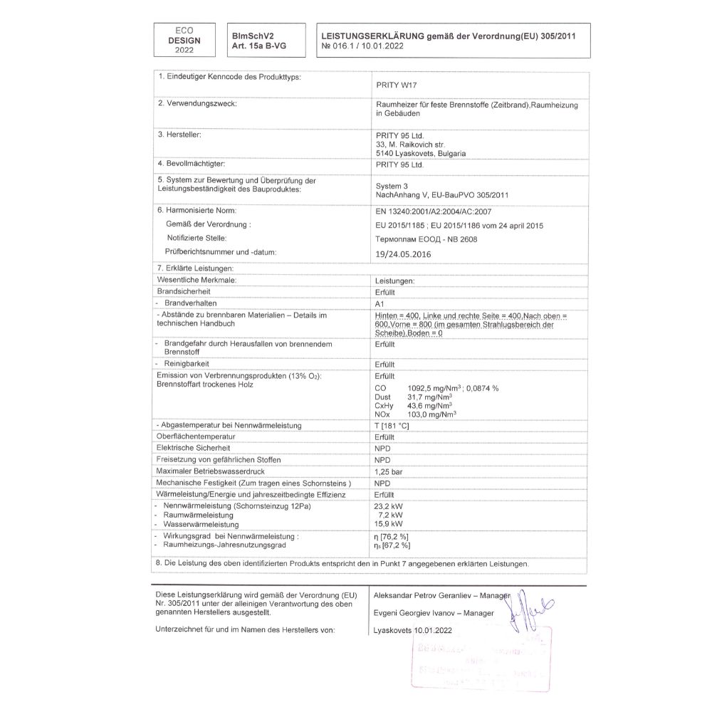 Kaminofen, Holzofen Wasserführend Prity, Modell W17, Leistung 23.2kW, Gewölbt | Wasserführender kaminofen | Kaminofen |