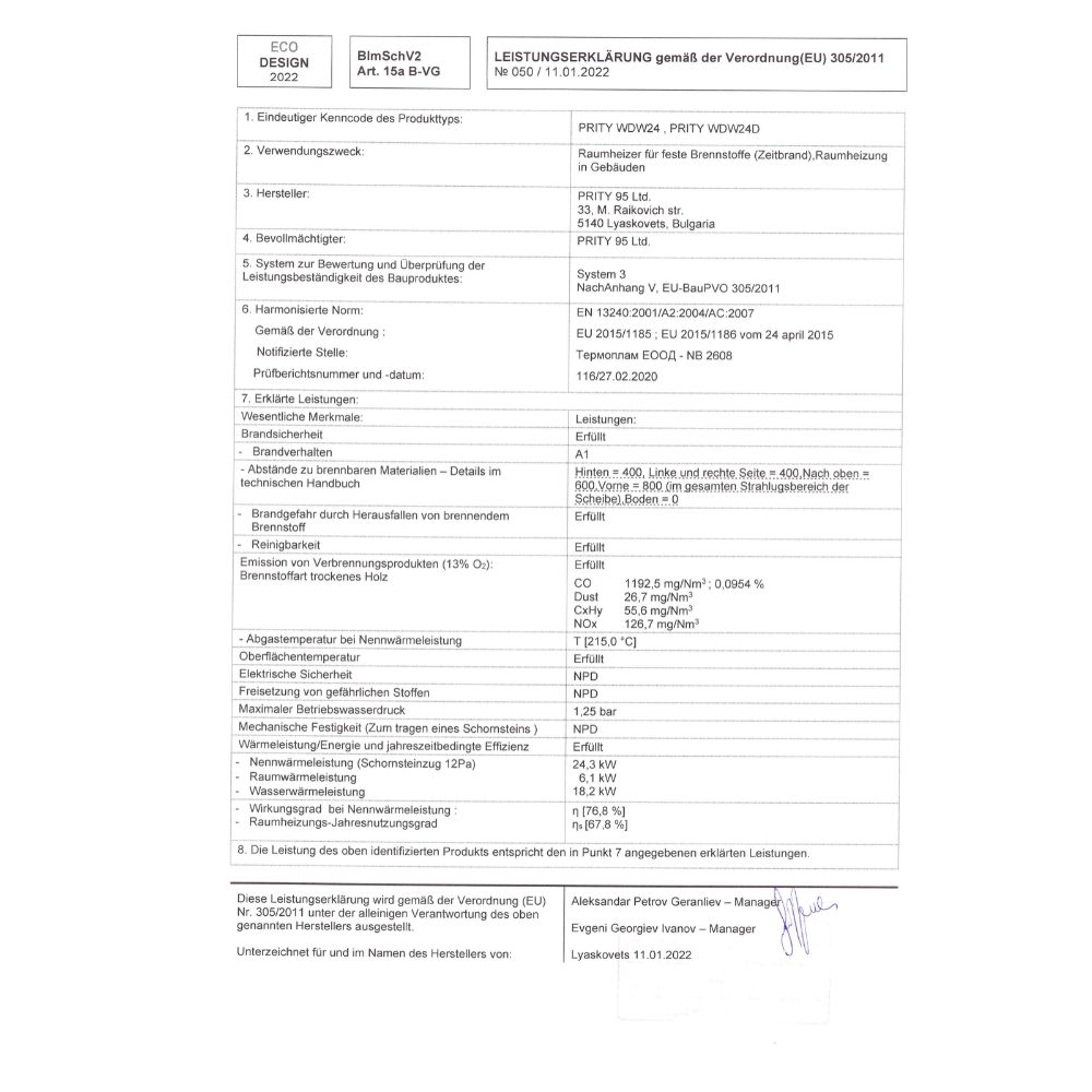 Kaminofen, Holzofen Wasserführend Prity, Modell WD W24, Leistung 24.3kW | Wasserführender kaminofen | Kaminofen |