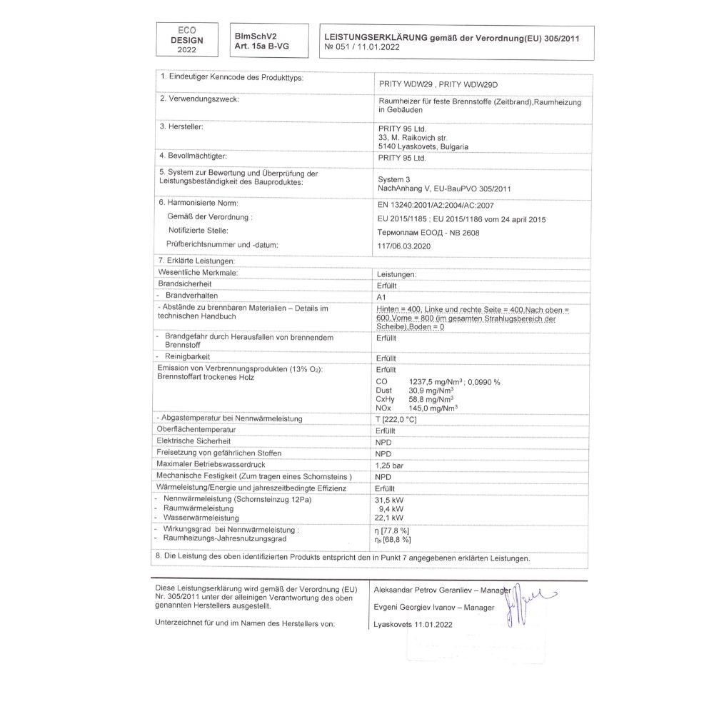 Kaminofen, Holzofen Wasserführend Prity, Modell WD W29, Leistung 31.5kW | Wasserführender kaminofen | Kaminofen |
