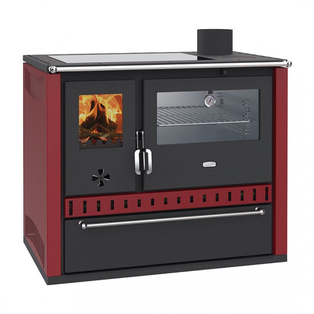 Küchenofen Wasserführend Prity GT W10 Rot, mit Edelstahl-Backofen, Glaskeramik-Kochfeld und Schublade, 13.3 kW | Holz |  |