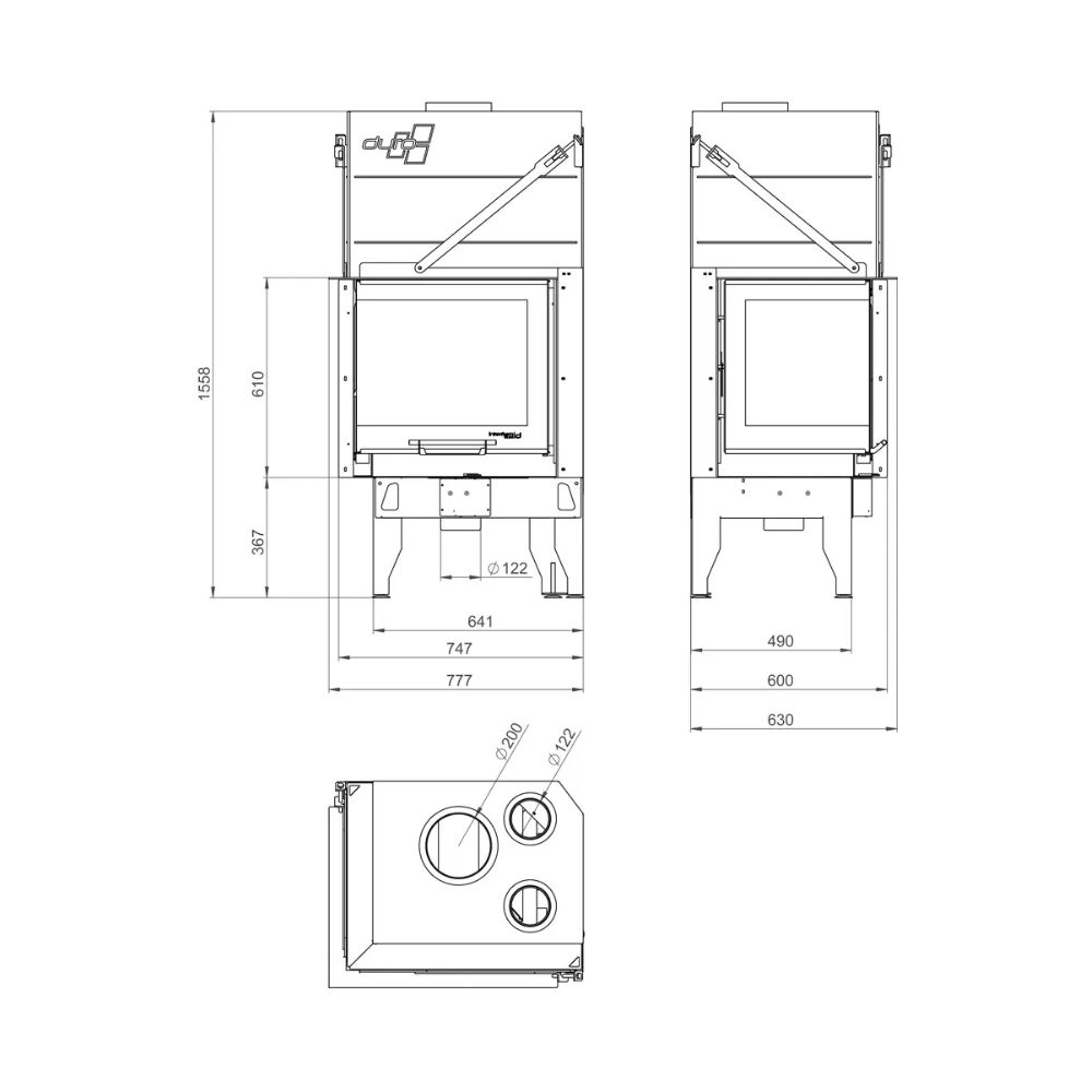 Kamin UNIFLAM 660 DURO mit Luftkanälen und Luftzufuhr, linke Seite, 10,25 kW | Kamineinsatz | Kamin |