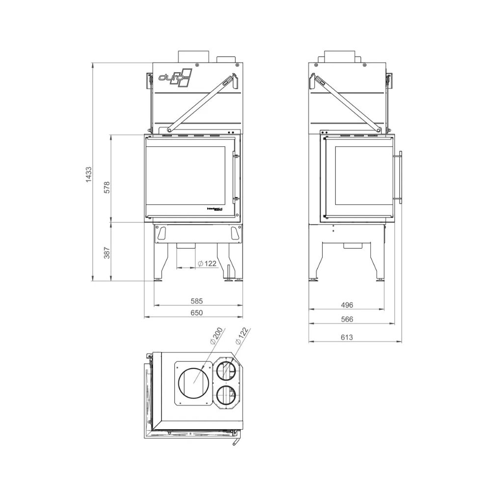 Kamin UNIFLAM 660 DURO mit Luftkanälen und Luftzufuhr, linke Seite, 10 kW | Kamineinsatz | Kamin |