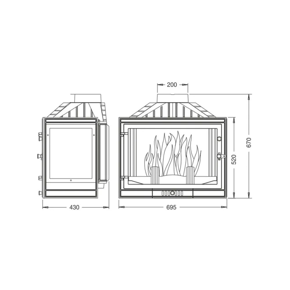Kamin UNIFLAM 700 STANDARD mit Drosselklappe, linke Seite, 14 kW | Kamineinsatz | Kamin |