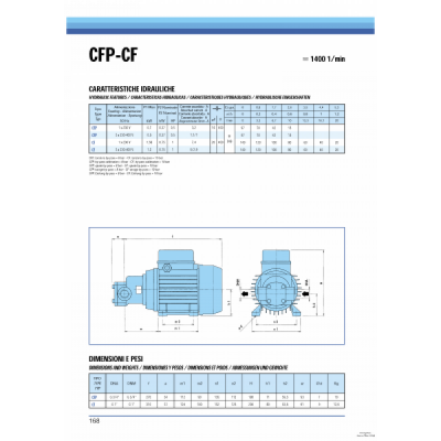 Einphasige Zahnradpumpe für Öle SAER CFP, 3/4", Leistung 0,37 kW, Fördermenge 0,6 m³/h, Förderhöhe 97 m - SAER