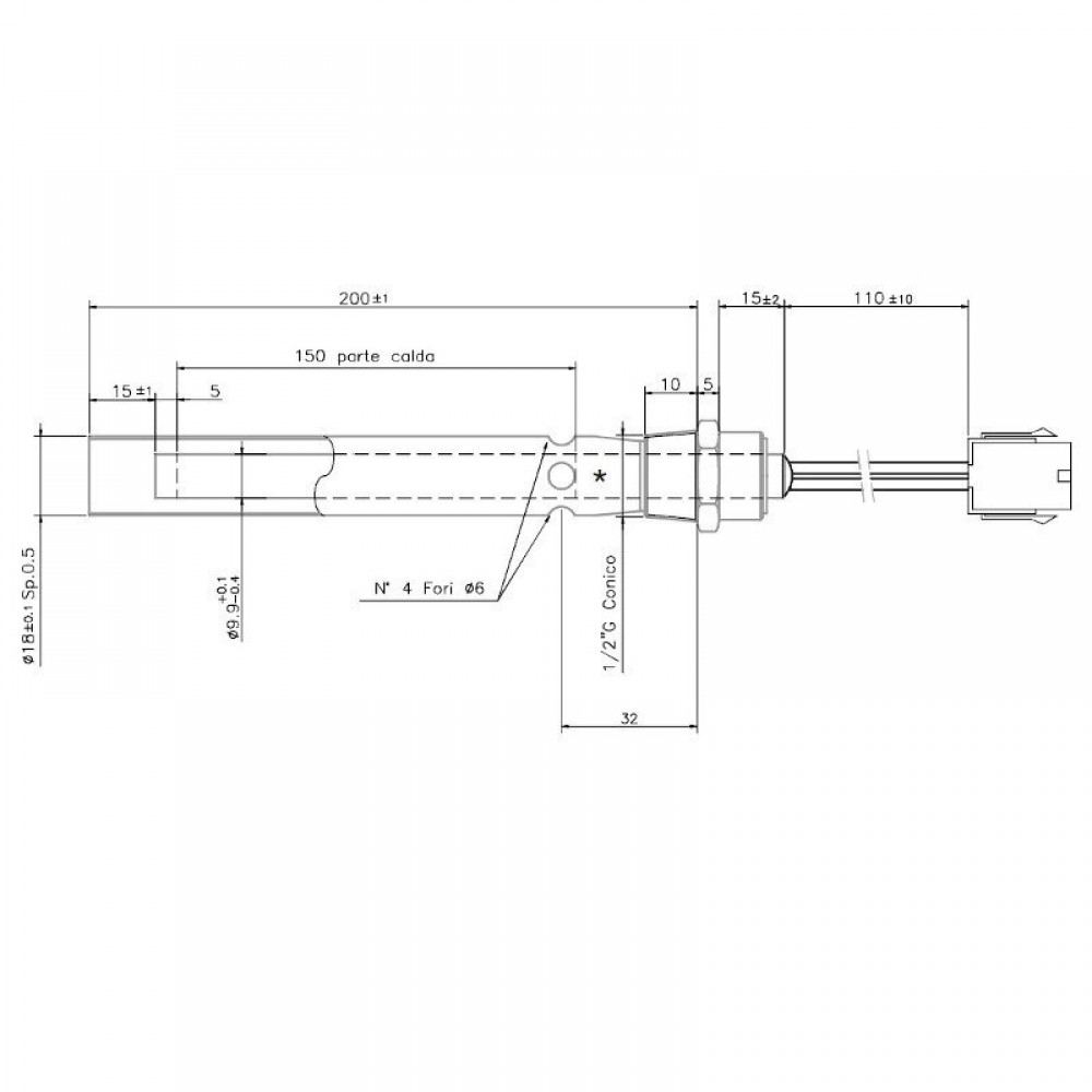 Glühzünder für Pelletbrenner Ferroli, Gesamtlänge 190mm, 350W | Glühzünder Pelletbrenner | Pelletbrenner Ersatzteile |