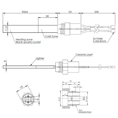 Glühzünder / Zünder mit Schwarz Quarz Kristall für Pelletofen Eco Spar, BURNiT, Whitfield, Lennox und andere, Gesamtlänge 123mm, 400W - Produktvergleich