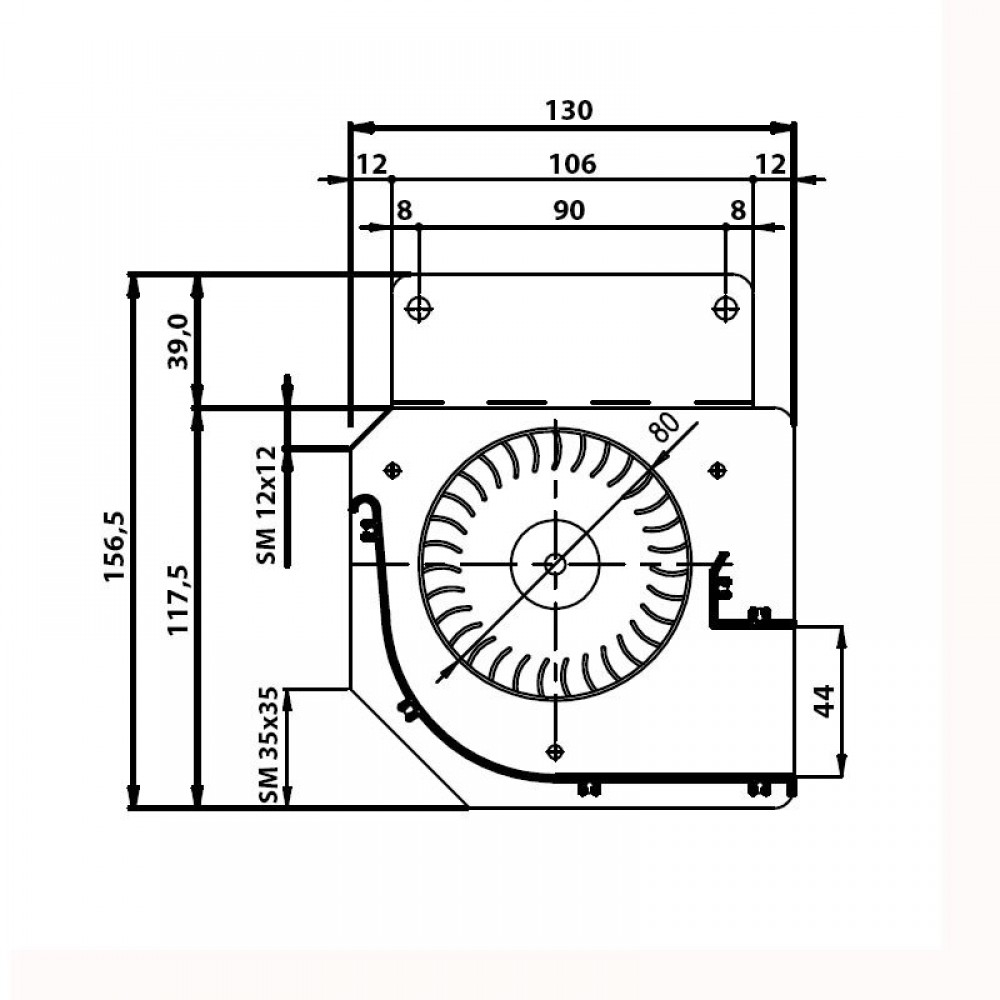 Tangentialventilator Fergas für Pelletofen Edilkamin mit Ø80 mm, fließen 410 m³/h | Pelletofen Ersatzteile | Ersatzteile |