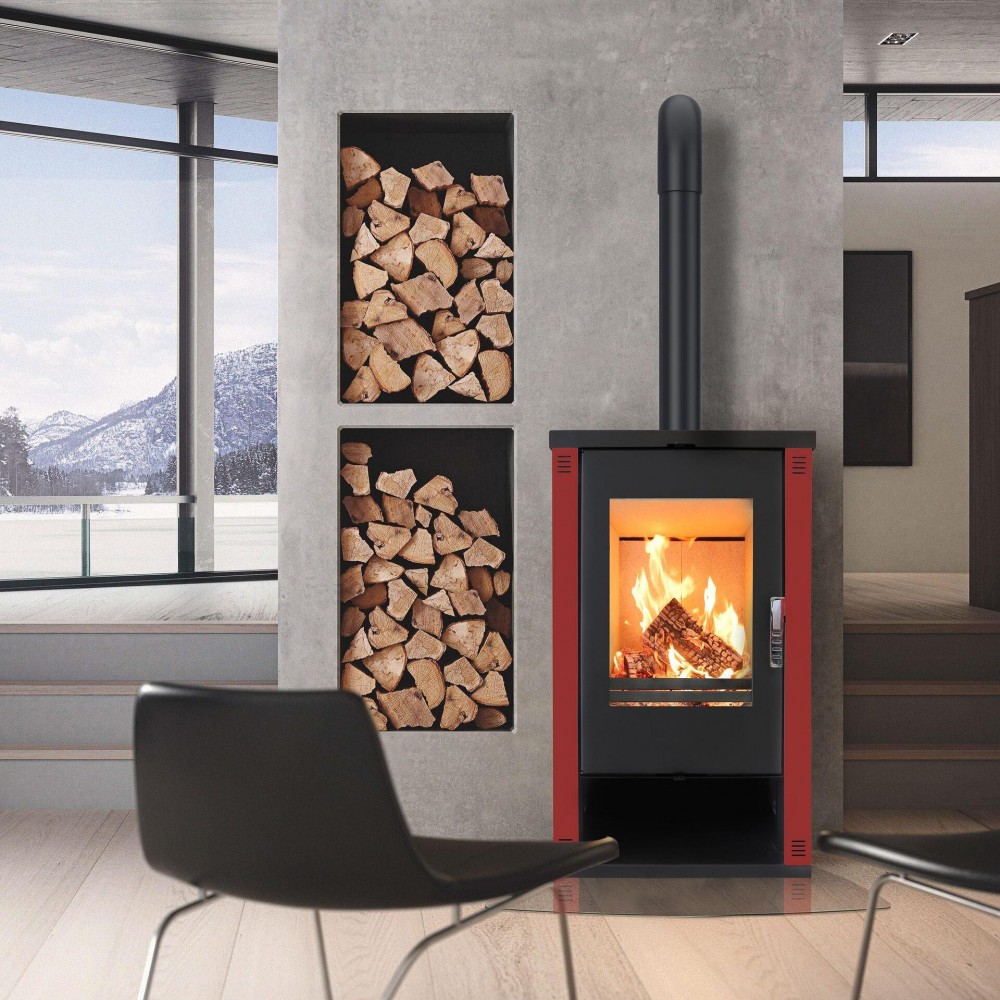 Kaminofen, Holzofen Verso Theia Rot, Leistung 9 kW | Holzofen | Kaminofen |