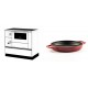 Set Küchenofen / Küchenhexe mit Backofen und Kochplatte Alfa Plam, Modell Alfa 90 H Favorit Weiß Rechts, Leistung 6.4kW + Emaillierte gusseisenpfanne mit zwei Griffen Solagio, Rubin, Ф22cm | Kaminofen - Holzofen mit Backfach | Kaminofen |