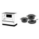 Set Küchenofen / Küchenhexe mit Backofen und Kochplatte Alfa Plam, Modell Alfa 90 H Favorit Weiß Rechts, Leistung 6.4kW + Gusseisen Topf Set aus 3 teilen Solagio, Black Onyx | Kaminofen - Holzofen mit Backfach | Kaminofen |