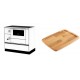 Set Küchenofen / Küchenhexe mit Backofen und Kochplatte Alfa Plam, Modell Alfa 90 H Favorit Weiß Rechts, Leistung 6.4kW + Holz untersetzer für gusseisenplatte Solagio HSST2131 | Kaminofen - Holzofen mit Backfach | Kaminofen |