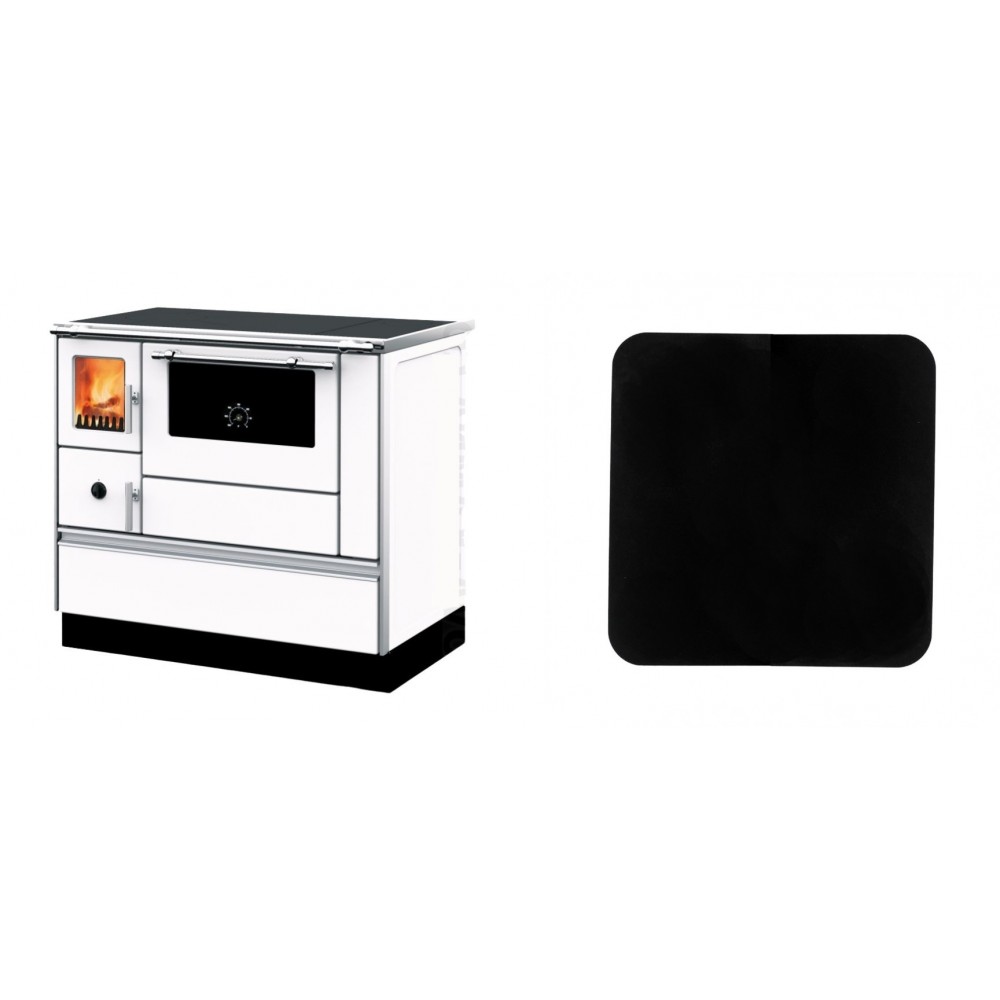 Set Küchenofen mit Backofen und Kochplatte Alfa Plam, Modell Dominant 90H Weiß, Leistung 6.5kW + Funkenschutzplatte Stahl 2mm, Größe 98x98cm