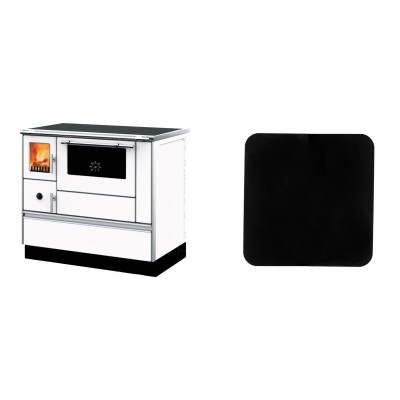 Set Küchenofen mit Backofen und Kochplatte Alfa Plam, Modell Dominant 90H Weiß, Leistung 6.5kW + Funkenschutzplatte Stahl 2mm, Größe 98x98cm - Kaminofen - Holzofen mit Backfach