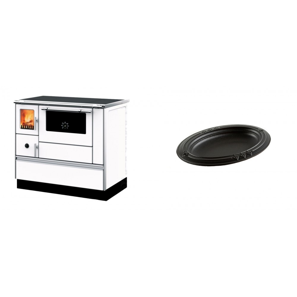 Set Küchenofen mit Backofen und Kochplatte Alfa Plam, Modell Dominant 90H Weiß, Leistung 6.5kW + Gusseiserne auflaufform Solagio oval, 25x33cm
