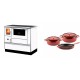 Set Küchenofen mit Backofen und Kochplatte Alfa Plam, Modell Dominant 90H Weiß, Leistung 6.5kW + Gusseisen Topf Set aus 3 teilen Solagio, Rubin | Kaminofen - Holzofen mit Backfach | Kaminofen |