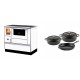Set Küchenofen mit Backofen und Kochplatte Alfa Plam, Modell Dominant 90H Weiß, Leistung 6.5kW + Gusseisen Topf Set aus 3 teilen Solagio, Black Onyx | Kaminofen - Holzofen mit Backfach | Kaminofen |