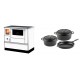 Set Küchenofen mit Backofen und Kochplatte Alfa Plam, Modell Dominant 90H Weiß, Leistung 6.5kW + Gusseisen Topf Set aus 3 teilen Solagio, Black Onyx | Kaminofen - Holzofen mit Backfach | Kaminofen |