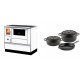 Set Küchenofen mit Backofen und Kochplatte Alfa Plam, Modell Dominant 90H Weiß, Leistung 6.5kW + Gusseisen Topf Set aus 3 teilen Solagio, Black Onyx | Kaminofen - Holzofen mit Backfach | Kaminofen |