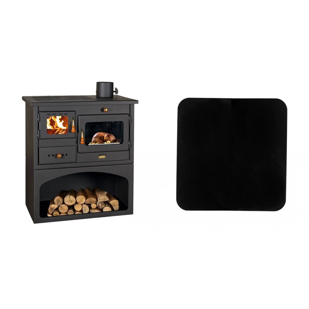 Set Küchenofen / Küchenhexe mit Backofen und Kochplatte Prity, Modell 1P34, Leistung 10.1kW + Funkenschutzplatte Stahl 2mm, Größe 98x98cm