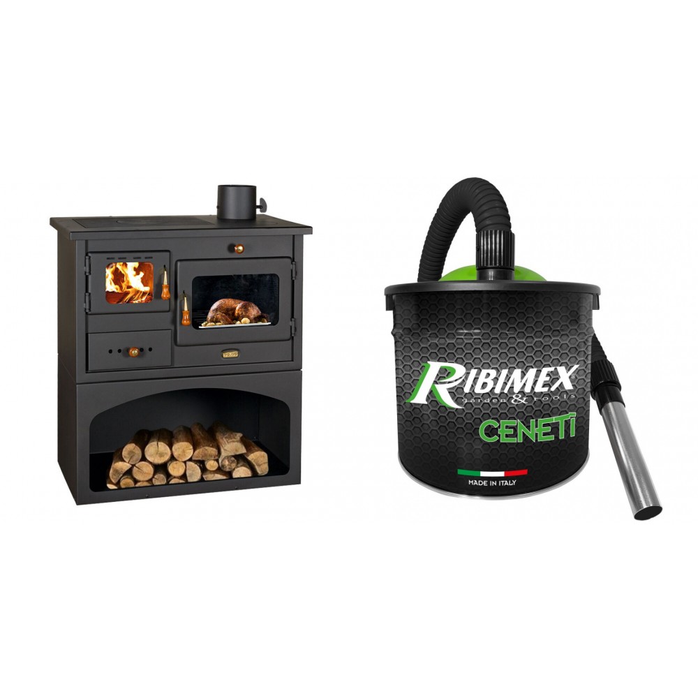 Set Küchenofen / Küchenhexe mit Backofen und Kochplatte Prity, Modell 1P34, Leistung 10.1kW + Elektrischer Aschesauger Ribimex, Modell Cenetì, Fassungsvermögen 15 L | Kaminofen - Holzofen mit Backfach | Kaminofen |