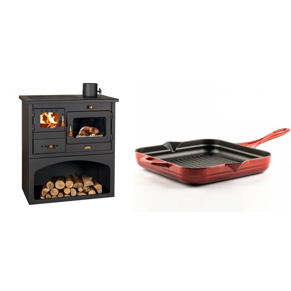 Set Küchenofen / Küchenhexe mit Backofen und Kochplatte Prity, Modell 1P34, Leistung 10.1kW + Emaillierte grillpfanne Gusseisen Solagio, Rubin, 28x28cm