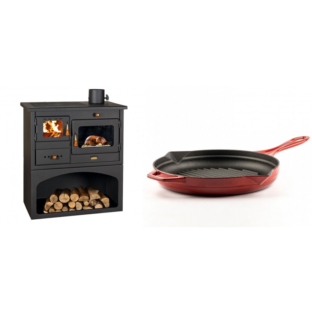 Set Küchenofen / Küchenhexe mit Backofen und Kochplatte Prity, Modell 1P34, Leistung 10.1kW + Emaillierte grillpfanne Gusseisen Solagio, Rubin, Ф28cm