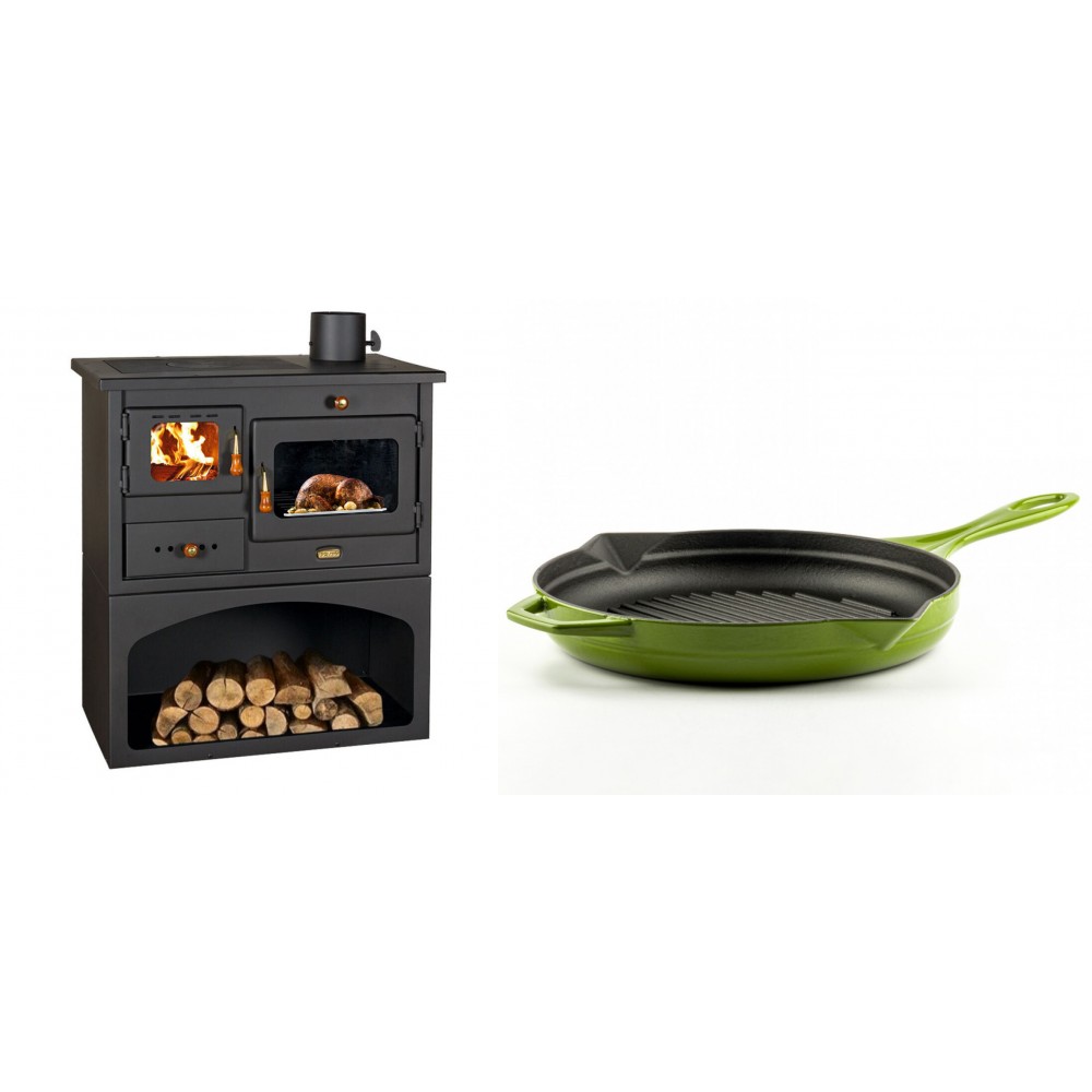 Set Küchenofen / Küchenhexe mit Backofen und Kochplatte Prity, Modell 1P34, Leistung 10.1kW + Emaillierte grillpfanne Gusseisen Solagio, Bamboo, Ф28cm