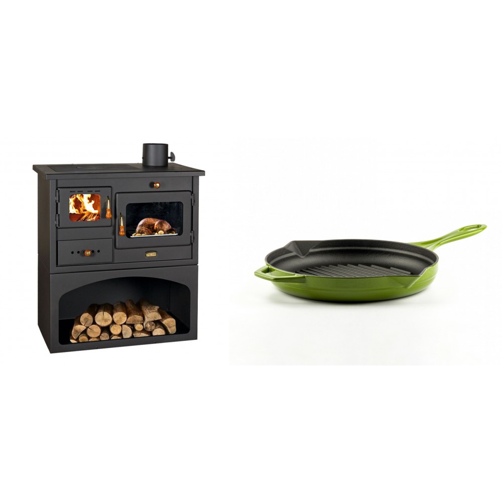 Set Küchenofen / Küchenhexe mit Backofen und Kochplatte Prity, Modell 1P34, Leistung 10.1kW + Emaillierte grillpfanne Gusseisen Solagio, Bamboo, Ф24cm