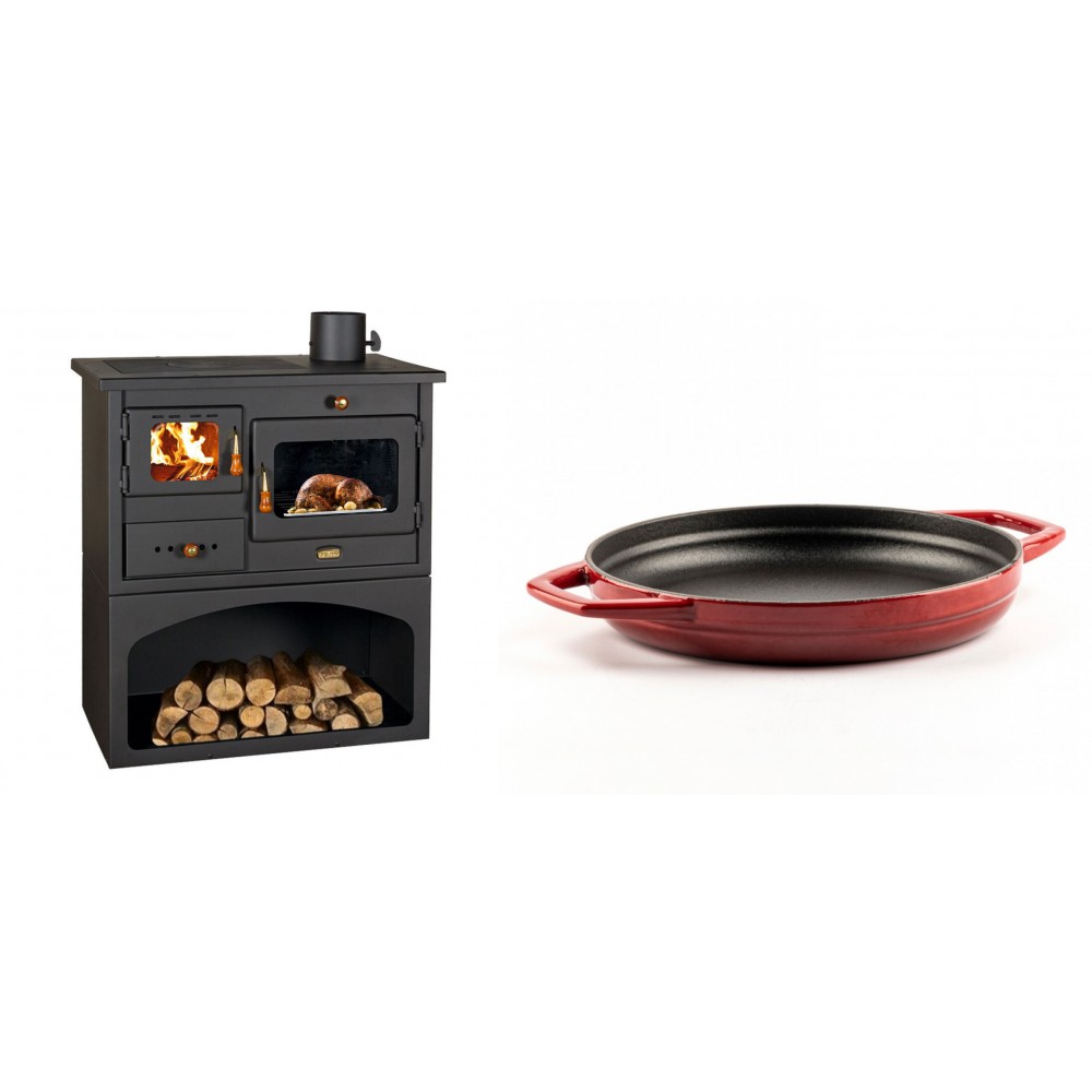 Set Küchenofen / Küchenhexe mit Backofen und Kochplatte Prity, Modell 1P34, Leistung 10.1kW + Emaillierte gusseisenpfanne mit zwei Griffen Solagio, Rubin, Ф22cm