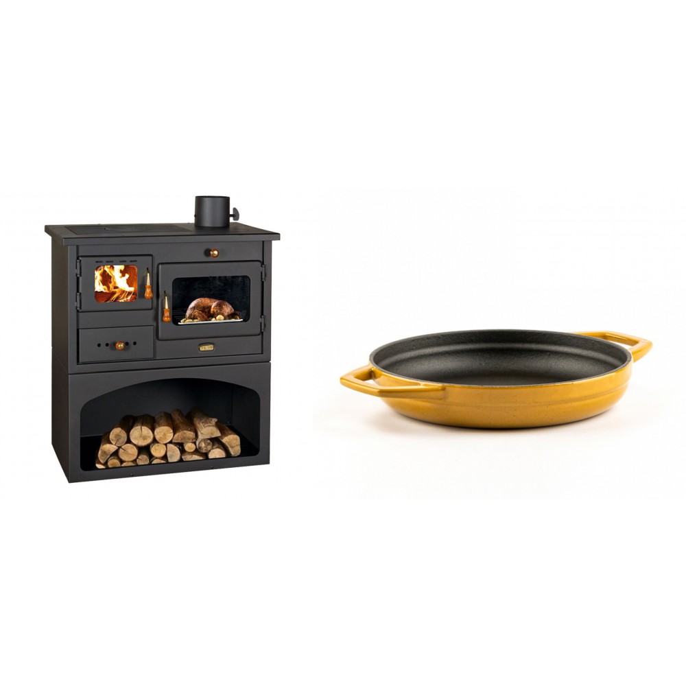 Set Küchenofen / Küchenhexe mit Backofen und Kochplatte Prity, Modell 1P34, Leistung 10.1kW + Emaillierte gusseisenpfanne mit zwei Griffen Solagio, Dijon, Ф19cm