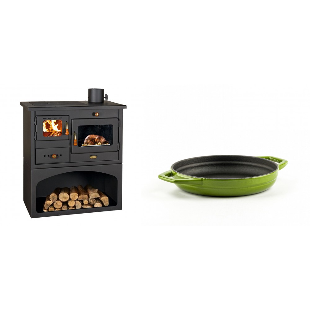 Set Küchenofen / Küchenhexe mit Backofen und Kochplatte Prity, Modell 1P34, Leistung 10.1kW + Emaillierte gusseisenpfanne mit zwei Griffen Solagio, Bamboo, Ф16cm