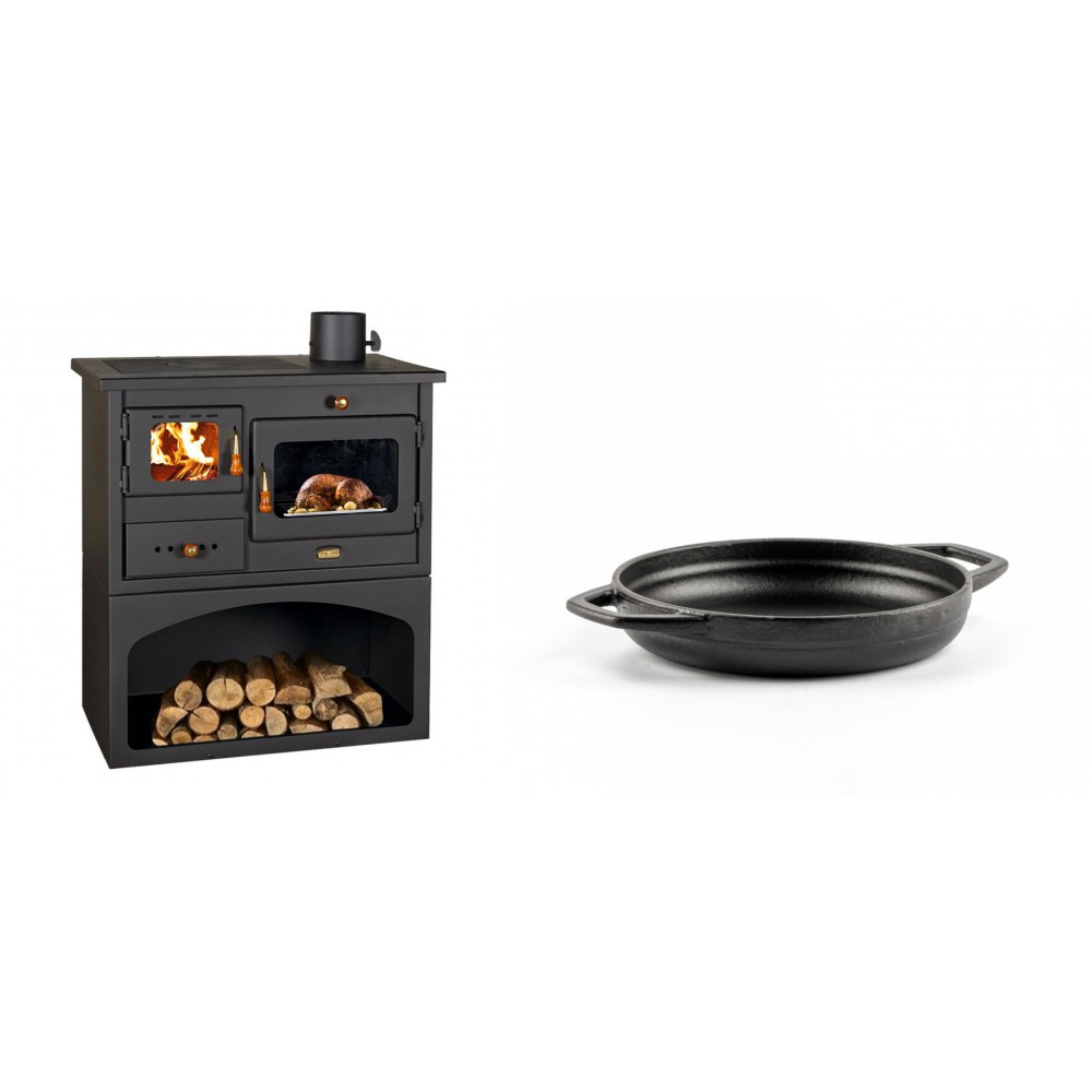 Set Küchenofen / Küchenhexe mit Backofen und Kochplatte Prity, Modell 1P34, Leistung 10.1kW + Emaillierte gusseisenpfanne mit zwei Griffen Solagio, Black Onyx, Ф16cm