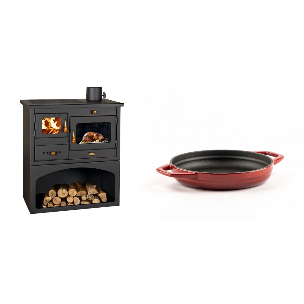 Set Küchenofen / Küchenhexe mit Backofen und Kochplatte Prity, Modell 1P34, Leistung 10.1kW + Emaillierte gusseisenpfanne mit zwei Griffen Solagio, Rubin, Ф16cm