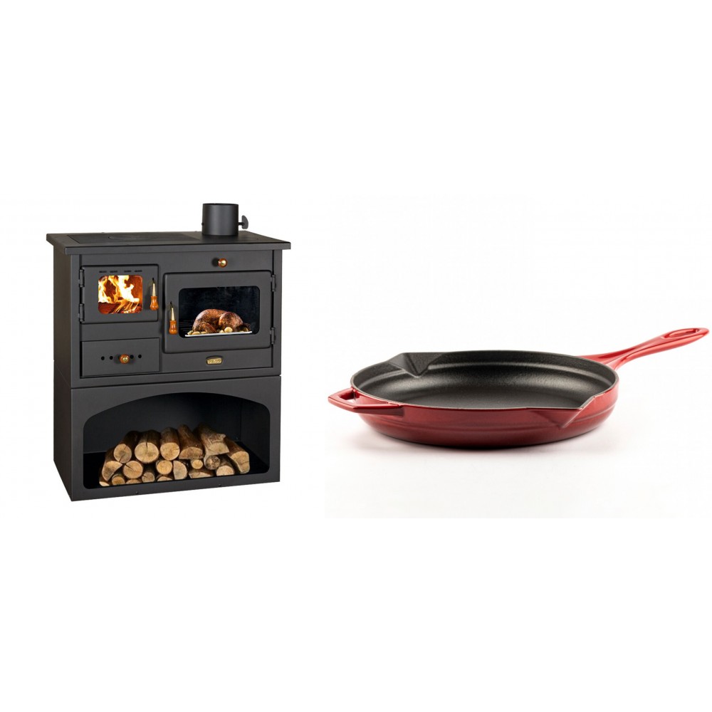 Set Küchenofen / Küchenhexe mit Backofen und Kochplatte Prity, Modell 1P34, Leistung 10.1kW + Emaillierte Gusseisenpfanne Solagio, Rubin, Ф28cm