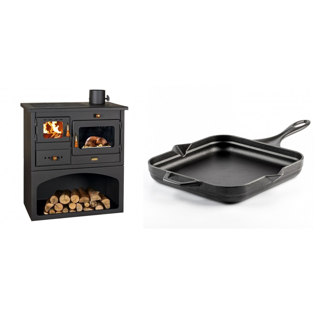Set Küchenofen / Küchenhexe mit Backofen und Kochplatte Prity, Modell 1P34, Leistung 10.1kW + Emaillierte Gusseisenpfanne Solagio, Black Onyx, 28x28cm