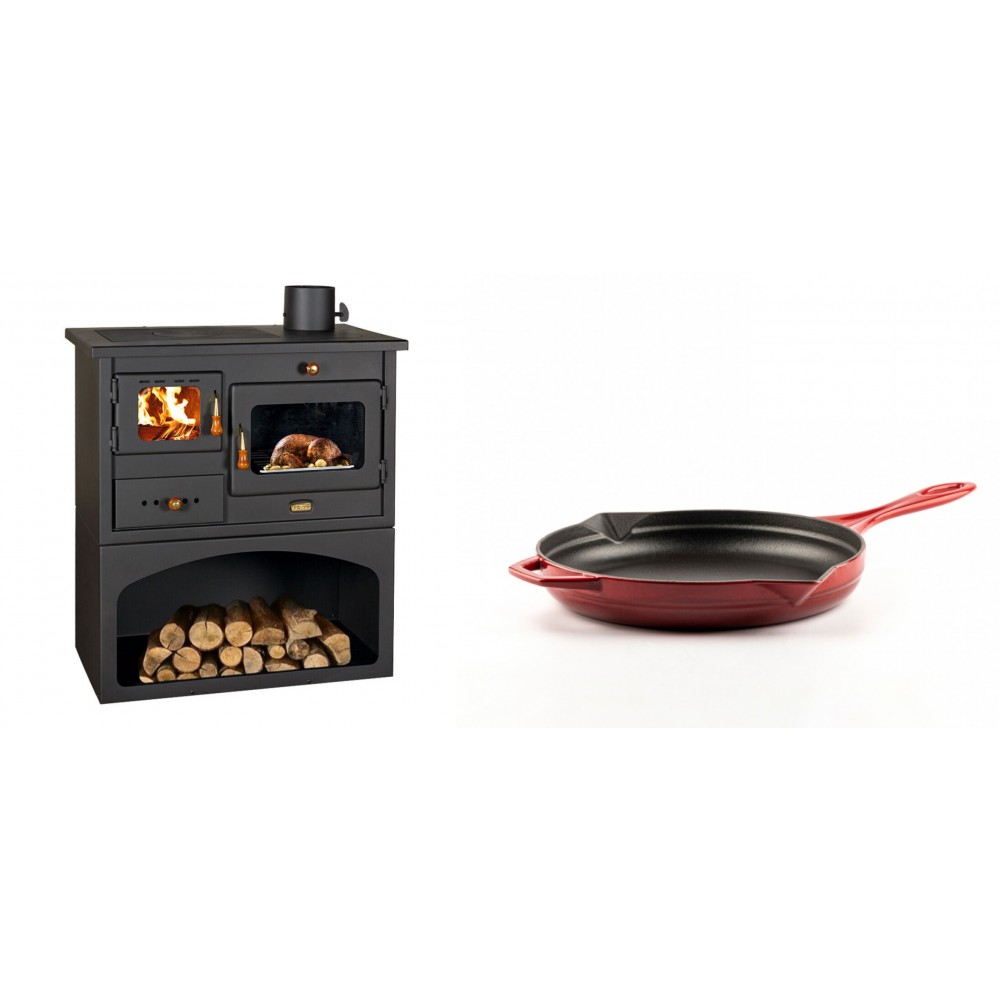 Set Küchenofen / Küchenhexe mit Backofen und Kochplatte Prity, Modell 1P34, Leistung 10.1kW + Emaillierte Gusseisenpfanne Solagio, Rubin, Ф24cm