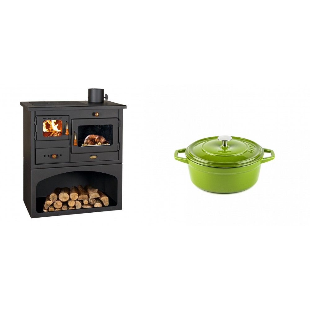 Set Küchenofen / Küchenhexe mit Backofen und Kochplatte Prity, Modell 1P34, Leistung 10.1kW + Gusseisen Topf Tiefer Solagio, Bamboo, Ф12