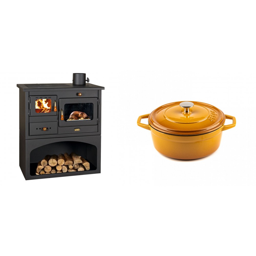 Set Küchenofen / Küchenhexe mit Backofen und Kochplatte Prity, Modell 1P34, Leistung 10.1kW + Gusseisen Topf Tiefer Solagio, Dijon, Ф20