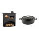 Set Küchenofen / Küchenhexe mit Backofen und Kochplatte Prity, Modell 1P34, Leistung 10.1kW + Gusseisen Topf Flach Solagio, Black Onyx, Ф26 | Kaminofen - Holzofen mit Backfach | Kaminofen |